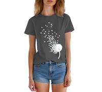 Générique Dandelion Print Cotton Women T Shirts Short Sleeve Women Plus Size Tshirt Custom Casual T Shirts Graphic 2025 New Summer Top Loose Blouse Soft Top Tops, Dark Gray, L