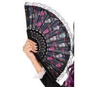 Generique - Day of the Dead Fan Costume Accessory for Halloween Black White Pink