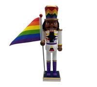Générique Decorative Christmas Soldier Statue - Wooden Christmas Nutcracker Sculpture Collectible Ornament for Table Holding a Rainbow Flag for Adults Teens Family Friends