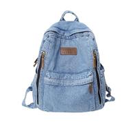 Générique Denim Backpack for Women, Washed Old School Bag, Large Capacity Student Backpack, Bright blue, 32, Travel Backpacks