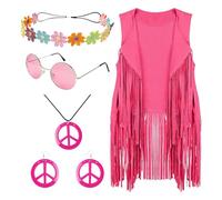 Générique Disco Outfits Accessories Hippie 60s 70s Costume for Women Soft Hippie Costume | Hippie Accessories Disco Outfits Fringed Detail Halloween Birthday Easter