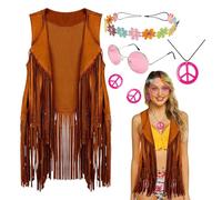 Générique Disco Outfits Accessories Hippie 60s 70s Costume for Women Soft Hippie Costume | Hippie Accessories Disco Outfits Fringed Detail Halloween Birthday Easter