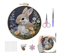 Générique DIY Cute Rabbit Embroidery Set with Needle and Thread - Easter Decoration Hand Kit for Beginners Adults Women Family Home Apartment Camping Travel Holiday