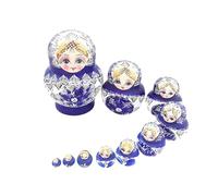 Générique Dolls Set - 10 Wooden Nesting Figures Blue and White Porcelain Design Handmade Stacking Toys Collection Artistic Exhibition Decoration | teen