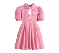 Générique Dress for Girls Short Sleeve Round Neck Summer Children Pleated A-Line Dresses Cute Solid Color A-Line Princess Dress Comfortable for Festival Birthday Party (Pink, 7-8 Years)