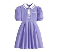 Générique Dress for Girls Short Sleeve Round Neck Summer Kids Pleated A-Line Dresses Cute Solid Color A-Line Princess Dress Comfortable for Festival Birthday Party (Purple, 7-8 Years)