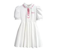 Générique Dress for Girls Short Sleeve Round Neck Summer Kids Pleated A-Line Dresses Cute Solid Color A-Line Princess Dress Comfortable for Festival Birthday Party (White, 7-8 Years)