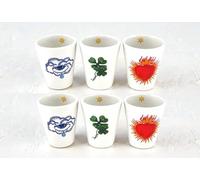 Générique Earthenware Abundance Mugs with Clover Heart and Eye Design, Inner Star, 6.5 x 7.5 cm, 125 ml, Pack of 6