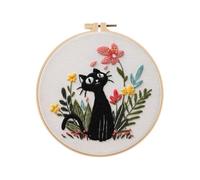 Générique Embroidery Kit for Beginners | Embroidery Kit on Hoop with Cat Stamped for Initiation | Needle Thread and Hoop Set for Home Practice Travel | Course Projects