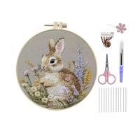 Générique Embroidery Kit for Beginners Spring Cute Rabbit Fabric DIY Easter Bunny Embroidery Kit for Girls Women Home Apartment Travel Party
