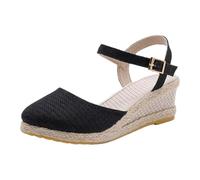 Générique Espadrilles Sandals Wedge Heel Women's Closed Front Sandal Platform Lace-up Shoe Woman Summer Sandal Close Front Solid Color Shoes Platform Straw Chic And Elegant, Black, 4 UK