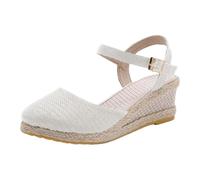 Générique Espadrilles Sandals Wedge Heel Women's Closed Front Sandal Platform Lace-up Shoe Woman Summer Sandal Close Front Solid Color Shoes Platform Straw Chic And Elegant, white, 6 UK