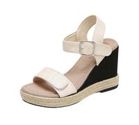 Générique Espadrilles Women's Platform Flats Open Toe Comfort Ankle Strap Vacation Heel Sandals Espadrilles Women Flatbed for Summer and Beach, A Beige, 7 UK