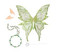 Générique Fairy Wings Costume - Butterfly Angel Clothes | Dress Accessories - Flight with Feathers Sparkly Fantastic Four Piece Set for Wedding, Birthday, Makeup, Party