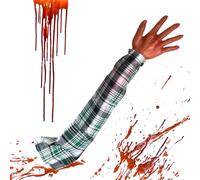Générique Fake Arm - 22" Bleeding Hand with Plaid Fabric Sleeve - Reusable Scary Halloween Accessory for Cosplay Haunted House Decor Movie Joke