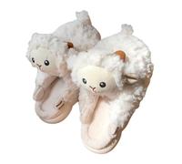 Générique Faux Suede Fur Mules - House Shoes Women Winter Slippers Solid Color Cartoon Animal Slippers Indoor/Outdoor Plush Fur Slipper Silent Slipper, White., 4 UK
