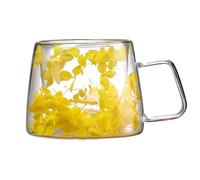 Générique Flower Glass Cup - 200ml Double Wall Clear Coffee Tea Cup Layered Flower Tea Cup | Insulated Handle Cups for Cappuccino Juice Coffee Tea Spring Decorative