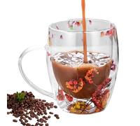 Générique Flower Glass Mug - Clear Double Wall Coffee Mug With Handle | Dry Flowers Double Walled Coffee Mugs | Heat-Resistant Glass Tea Mugs For Hot Beverages, Milk, Home Kitchen Office Drinkware