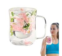 Générique Flower Glass Tea Cups - Coffee Cups, Double Wall Flower Mug, Double Wall Glass Coffee Cups, 400ml Tea Cup, Clear Cup, Fle Coffee Mug
