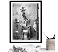 Générique Giraffe Bathroom Wall Decoration, Black and White Canvas Picture, Decorative Poster Giraffe Reading a Journal in the Toilet | For Home, Bathroom and Toilet Hotel