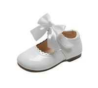 Générique Girl Brown Autumn Sandals Cute Flat Solid Color Round Head Bow Hook Buckle Girl Silver Summer Sandals, white, 7 UK Child