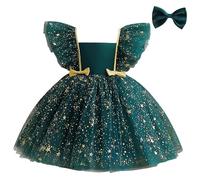 Générique Girl's Christmas Dress Princess Dress with Ruffle Sleeves and Headbands for Little Girls Christmas (Green, 1-2 Years)