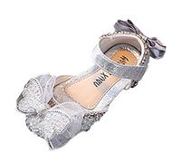 Générique Girls Silver Composite Toe Sandals Dance Show Princess Shoes Flat Bottom Rhinestone Bow Hook Buckle Girl Gold Toe Cyclist Sandals, Silver, 6 UK Child