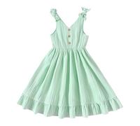 Générique Girls' Sleeveless Ruffle V Neck Elegant Summer Strappy Dress Kids Princess Dresses Lightweight Comfortable and Trendy Holiday Birthday Party (Green, 7-8 Years)