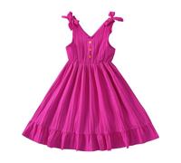 Générique Girls' Sleeveless Ruffle V Neck Elegant Summer Strappy Dress Kids Princess Dresses Lightweight Comfortable and Trendy Holiday Birthday Party (Hot Pink, 7-8 Years)