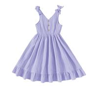 Générique Girls' Sleeveless Ruffle V Neck Elegant Summer Strappy Dress Kids Princess Dresses Lightweight Comfortable and Trendy Holiday Birthday Party (Purple, 7-8 Years)