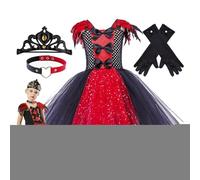Générique Girls Vampire Costume, Halloween Vampire Costume for Girls | Royal Vampire Child, Tulle Dress for Girls 2-12 Years with Crown, Gloves and Clavicle Chain