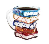 Générique Glass Coffee Mass - 9.5 x 9.5 x 10 cm | Ergonomic Handle Colourful Mug | Gift for Lovers Books Tumbler for Readers Librarians Passionate Writers Reading Tea Milk Juice Home