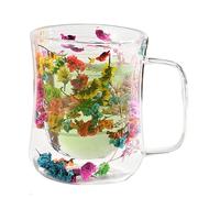 Générique Glass Cups, Tea Cups, 400 ml Capacity Clear Heat Resistant Aesthetic Dried Flowers Design Elegant Double-Wall Insulation, Coffee Mug for Cold and Hot Beverages