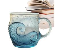 Générique Glass Mugs,Wave Design Mug 300ml | With Handle Coffee Cup | For Adults At Home Beach At Home For Wine In The Office For Women For Women For Women