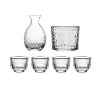 Générique Glass Sake Set, Heat-Resistant Beverage Container, Clear Blue Cup Jar Combo, Borosilicate Glass Sturdy Build, Tabletop Drinkware for Whiskey Liquor Vodka Beer, Party Home Bar Dining Use