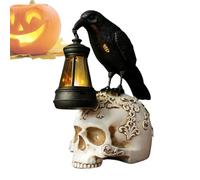 Générique Halloween Auf Totenkopf Deko Statue | Halloween-Geschenk Und Gleichzeitig EIN Fröhliches Wohnaccessoire|,Gothic Deko Mit Solarlaterne Für Garten Terrace Wohnzimmer | Raben Figur |