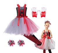 Générique Halloween Clown Dress - Cute Halloween Clown Costume, Socks Gloves, Head Flowers Included, Scary Costumes for Girls 2-12 Years, Carna Novelty Party