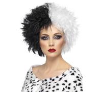 Smiffys Evil Madame Wig, Black & White Short, Curly, Icons & Idols Fancy Dress, Adult Dress Up Wigs