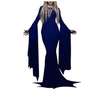 Générique Halloween Gothic Vintage Costume Witch Renaissance Costume Sexy Cut Out Flare Sleeve Dress Evening Dress Fishtail Costume Terrifying Queen Vampire