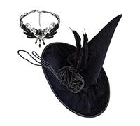 Générique Halloween Hat | Gemstone Necklace and Cosplay Headpiece Set | Witch Costume Accessories | For Parties, Carnival, Role Play, Masquerade, Teen Girls, Moms, Ladies,