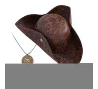 Générique Halloween Pirate Hat, Retro Costume with Eye Patch, Faux Leather Look, Classic Pirate Accessory for Adults, Teens, Mother, Family, Party Props, 14.17 x 15.35 x 3.54 Inches