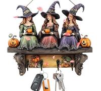 Générique Halloween Witch Key Rack Wall Mounted Key Rack with 4 Hooks | Pumpkin Pattern Wooden Rack for Storage Coat Bag Door Dorm Entryway Home