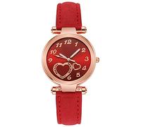 Générique Heart Women's Cute Watch Stainless Steel Wrist Watch Leather Strap with Quartz Movement for Women Watch Care Aid Pink, Red, one size