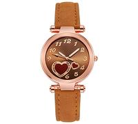 Générique Heart Women's Cute Watch Stainless Steel Wrist Watch Leather Strap with Quartz Movement for Women Watch Care Aid Pink, brown, one size
