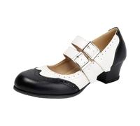 Générique Heels Oktoberfest Women's Block Heel Double Straps Buckle Brogue Pattern Two-Tone Traditional Bavarian Style Wedding Party Beer Comfortable Non-Slip Soft Sole, white, 6 UK