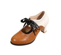 Générique Heels Women's Closed Toe High Heel Brogue Elegant High Heel Shoes with Adjustable Buckle Heels for Oktoberfest Evening Wedding Office Summer, Brown, 7 UK