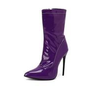 Générique Heels Women's Riding Boots Patent Leather Stiletto Heel Pointed Toe Closed Style Rock High Heel Shoes Women Solid Color Festival Carnival