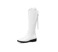 Générique High Boots for Women - Low Heel Boots Zipper Shoes Autumn Winter Warm Comfortable Outdoor Long Boots For Women Chic Casual Boots, White., 2 UK