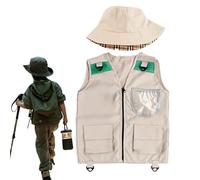 Générique Kids Explorer Vest, Nature Explorer Costume, Washable Outfit with Hat, Lightweight and Breathable Fabric, Adventure Toy Set for Hiking, Zoo, Camping, Scavenger, Hunt, Wilderness Tour Khaki
