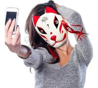 Générique Kitsune Japanese Mask - Classic Fox Costume Mask, Traditional Japanese Cosplay Accessory | Decorative Clothing Accessory, Masked Adjustable Lightweight for Meeting